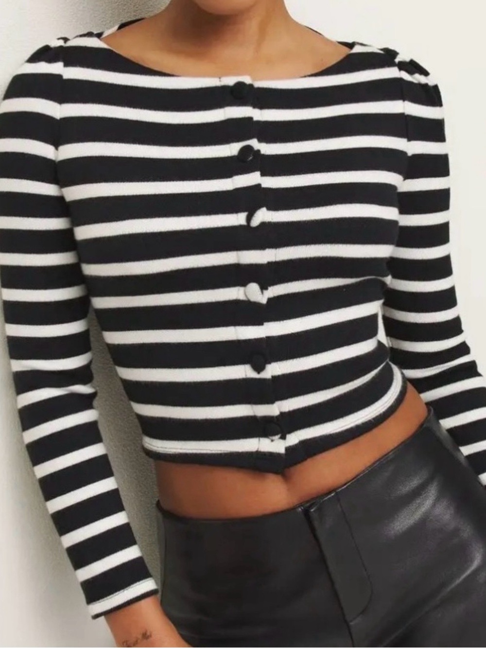 Reformation Lennox Knit Long Sleeve Top Black & White Stripe Size - Small